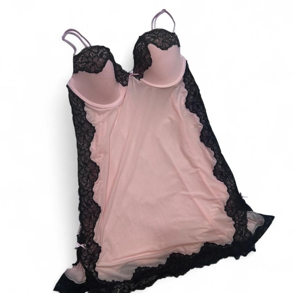 Victoria Secret Black/‎ Pink Lace Teddy Medium Sexy Lacy Sheer